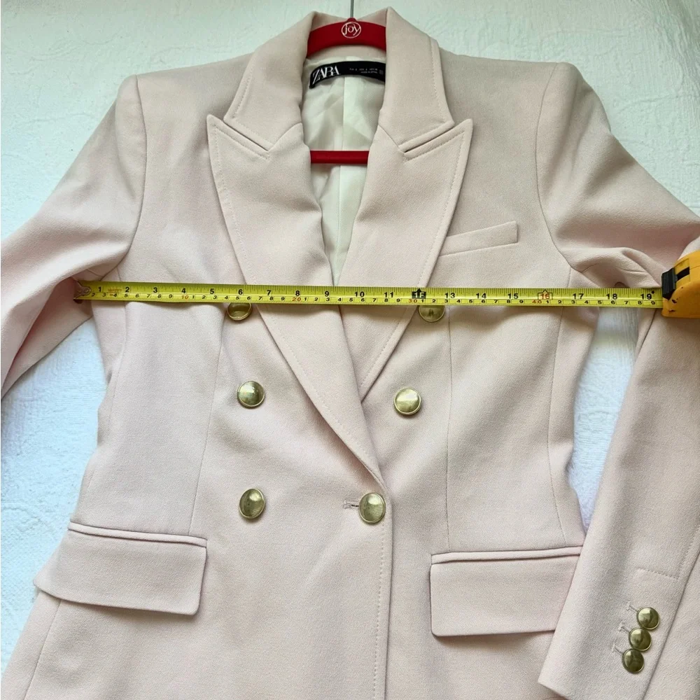 Zara Light Pink Double-Breasted Blazer Small Golden Buttons Tailored Chic - Picture 10 of 17